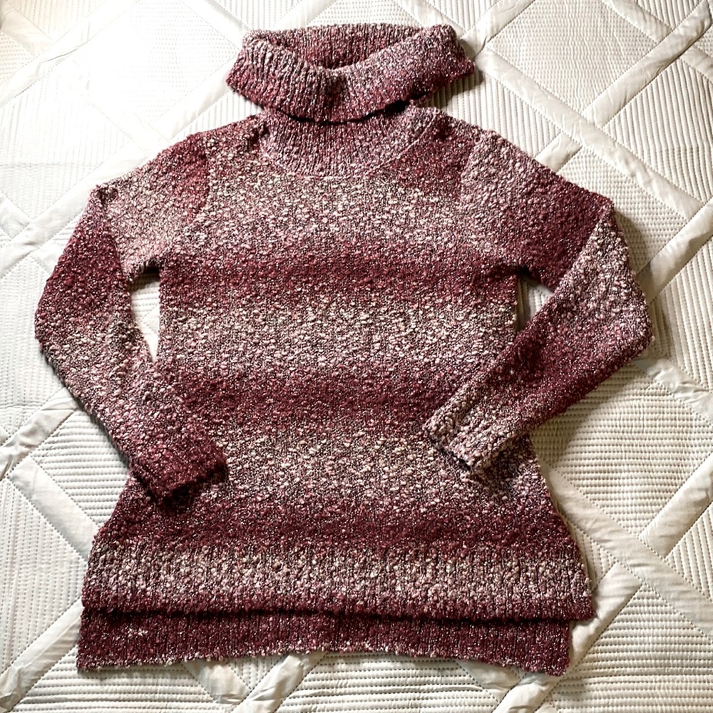 Elle small several shades of pink with silver flecks turtle neck sweater.